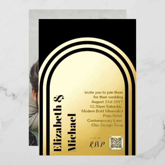All-in-1 GOLD FOIL Black Photo QR Code Modern Foil Invitation