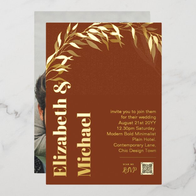All-in-1 GOLD FOIL Terracotta Photo QR Code Modern Foil Invitation