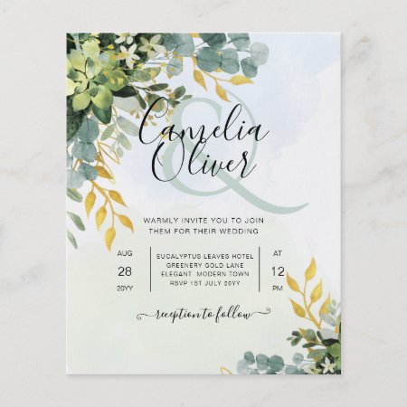 All-in-1 Greenery Gold Eucalyptus Leaves Wedding Flyer