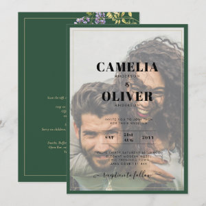 All-in-1 Photo Overlay Wisteria Green Gold Wedding Invitation