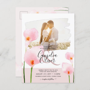 All-in-1 Pink Calla Lily PHOTO Overlay Wedding Inv Postcard