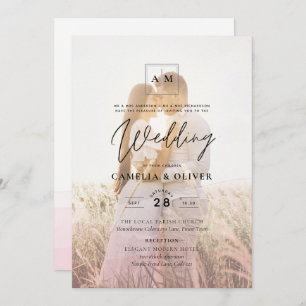 All-in-1 Pink Ombre Photo Overlay Wedding QR Code Invitation