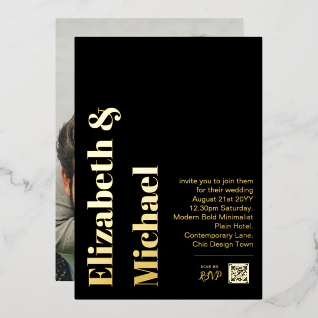 All-in-1 REAL GOLD FOIL Black Photo QR Code Foil I Foil Invitation
