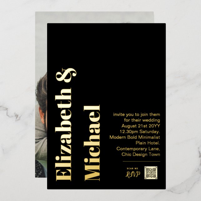 All-in-1 REAL GOLD FOIL Black Photo QR Code Foil I Foil Invitation (Front/Back)