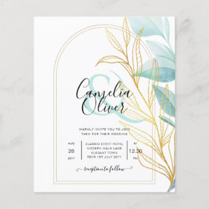 All-in-1 Sea Glass Aqua Green Gold Leaves Wedding Flyer