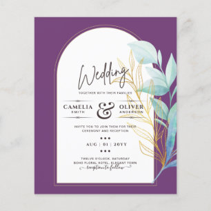 All-in-1 Sea Glass Aqua Green Gold Leaves Wedding Flyer