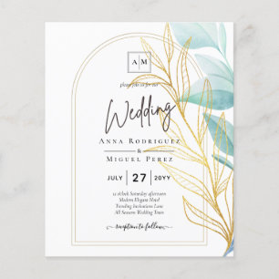 All-in-1 Sea Glass Aqua Green Gold Leaves Wedding Flyer