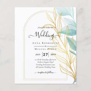 All-in-1 Sea Glass Aqua Green Gold Leaves Wedding Flyer