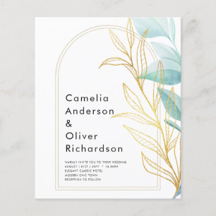 All-in-1 Sea Glass Aqua Green Gold Leaves Wedding Flyer