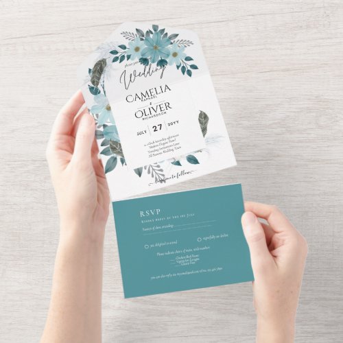 All_in_1 Sea Glass Teal Floral Invite and RSVP