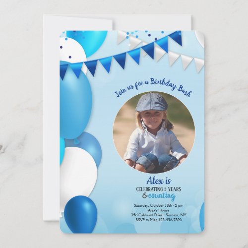 All in Blue Photo Birthday Invitation