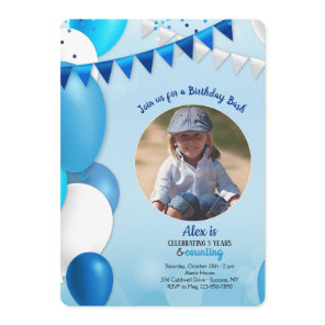All in Blue Photo Birthday Invitation