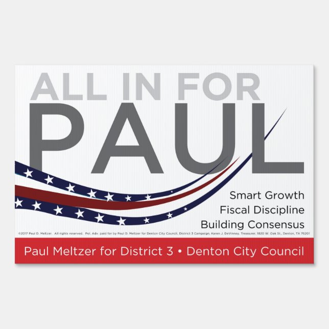 All In For Paul - Small Yard Sign (Front)