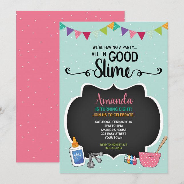 All In Good Slime Birthday Party Invitation (Front/Back)