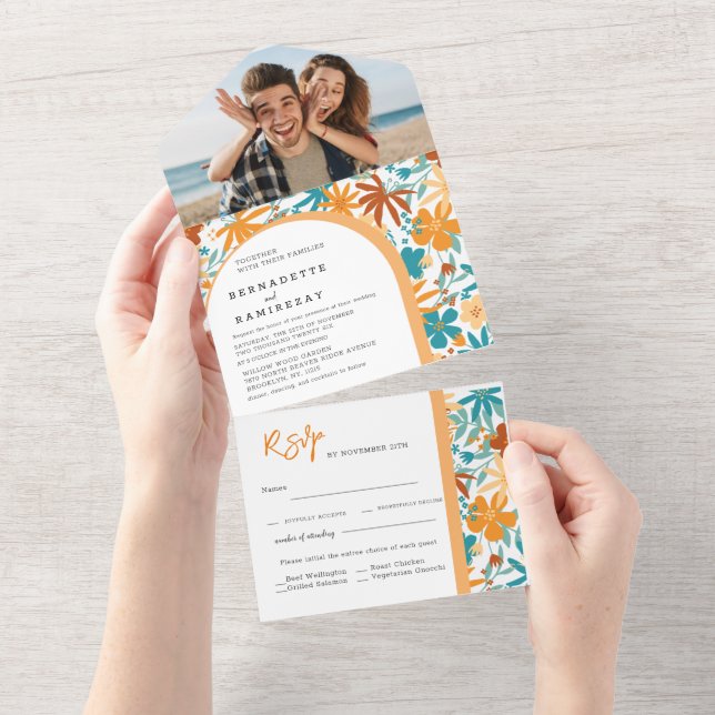 All in One Abstract Bright Wildflower Bold wedding Invitation (Tearaway)