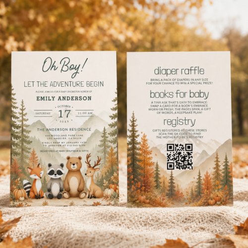 Fall Adventure Begins Brown baby shower invitation