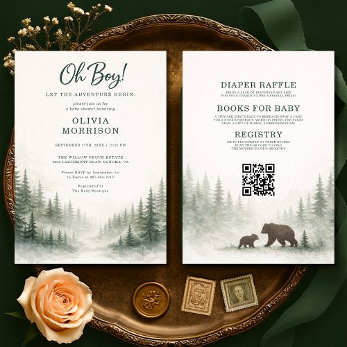 Adventure Begins Woodland baby shower invitation