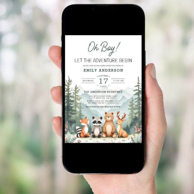 All in One Adventure Begins Woodland Baby Shower Invitation (Front Digital)