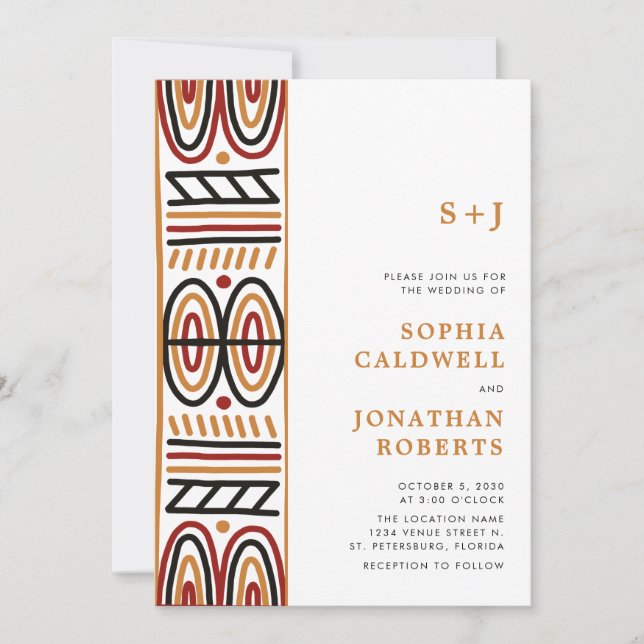 All in One African Motif  Monogram Modern Wedding Invitation (Front)