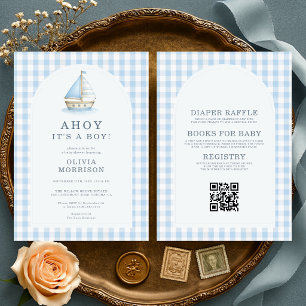 All in One Ahoy It's a Boy Gingham Baby Shower Invitation