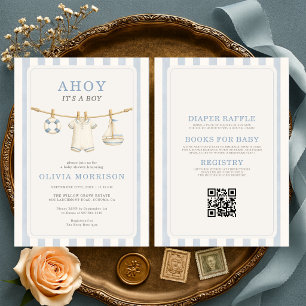 All in One Ahoy It's a Boy QR Code Baby Shower Invitation