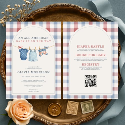 Clothesline Blue baby shower invitation
