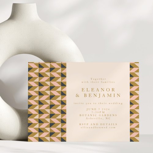 All_in_One Art Deco Blush and Gold Wedding  Invitation