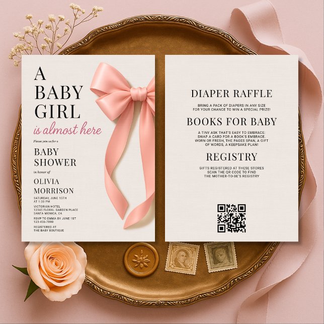 All in One Baby Girl Pink Bow Baby Shower Invitation (Creator Uploaded)