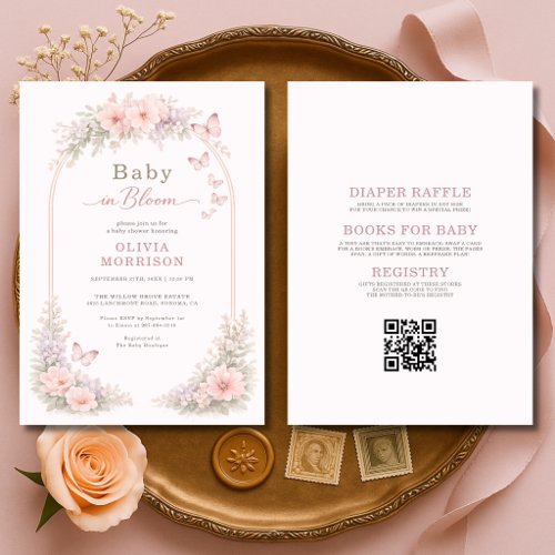 All in One Baby in Bloom Butterfly Baby Shower Invitation