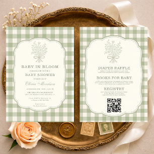 All in One Baby in Bloom Gingham Baby Shower Invitation