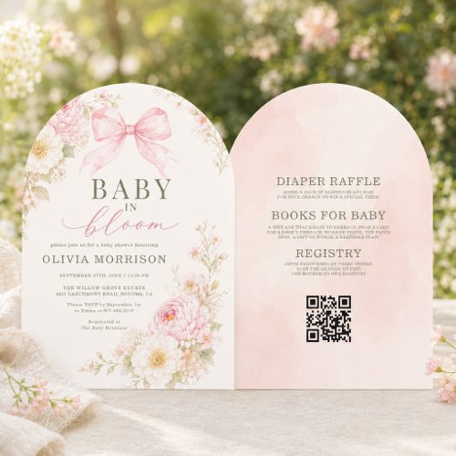 All in One Baby in Bloom Pink Bow Shower Invitation