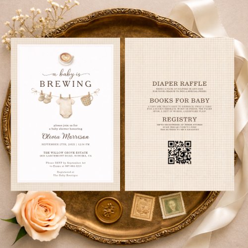 Baby Is Brewing Neutral Modern baby shower invitation