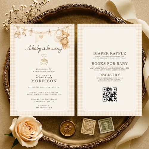 All in One Baby is Brewing Clothesline Baby Shower Invitation