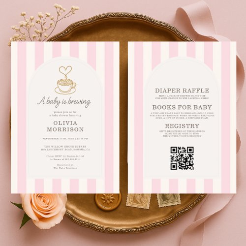 Baby Is Brewing Pink Modern baby shower invitation