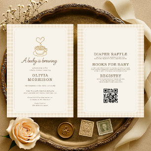 All in One Baby is Brewing QR Code Baby Shower Invitation