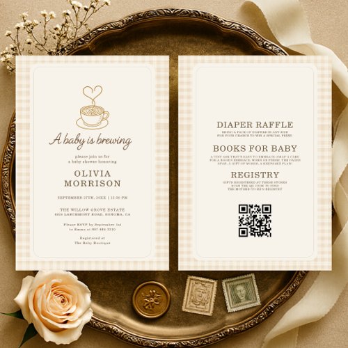 All in One Baby is Brewing QR Code  Baby Shower Invitation