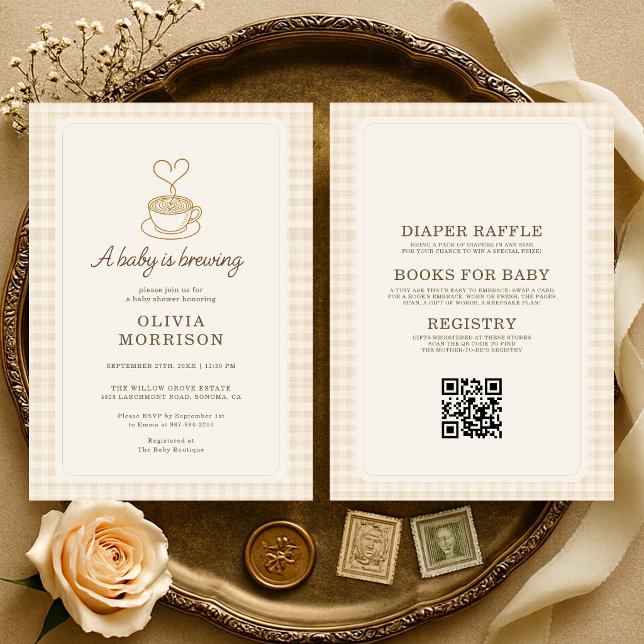 All in One Baby is Brewing QR Code  Baby Shower Invitation (Creator Uploaded)
