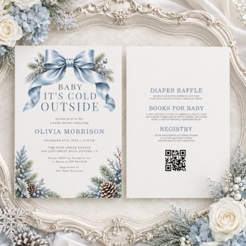 Baby It’s Cold Outside Blue All-in-One Baby Shower Invitation, All-in-One · Blue