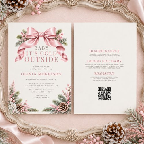 Winter Baby It's Cold Outside Pink baby shower invitation