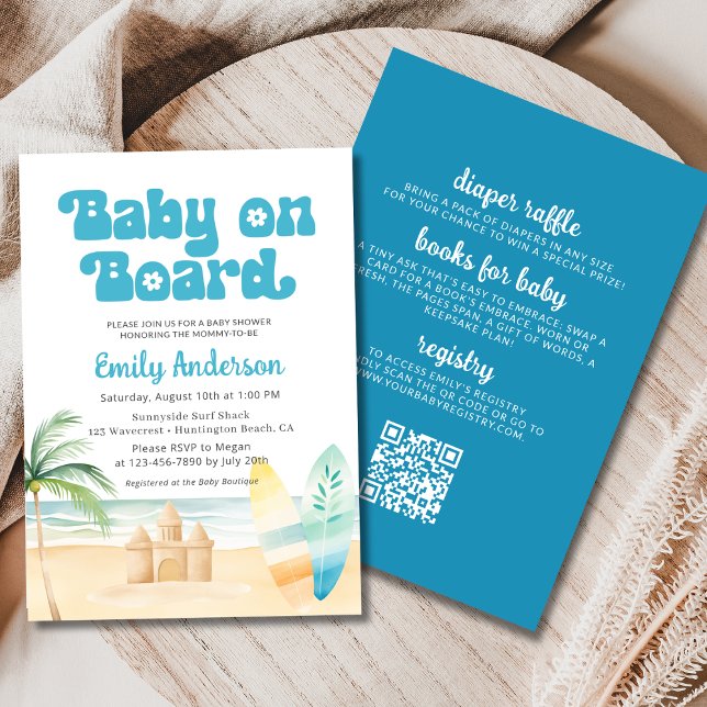 All in One Baby on Board Surfboard Beach Shower Invitation (Creator Uploaded)