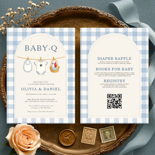 All in One Baby-Q Blue Gingham Baby Shower Invitation