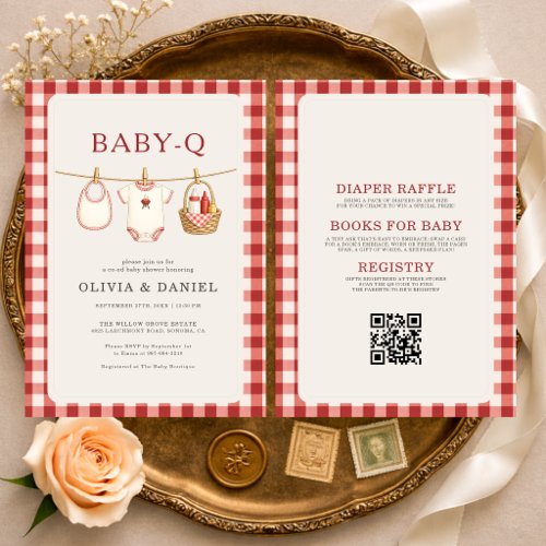 Baby-Q Clothesline Gingham All-in-One Baby Shower Invitation, All-in-One · Terracotta · Couples & Co-ed