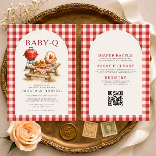 All in One Baby Q Gingham BBQ Baby Shower Invitation