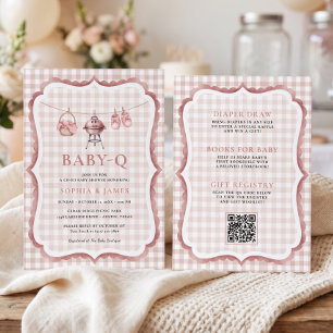 All in One Baby Q Pink Grill & Booties Invitation