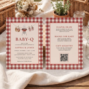 All in One Baby Q Red Gingham Clothesline Invitation
