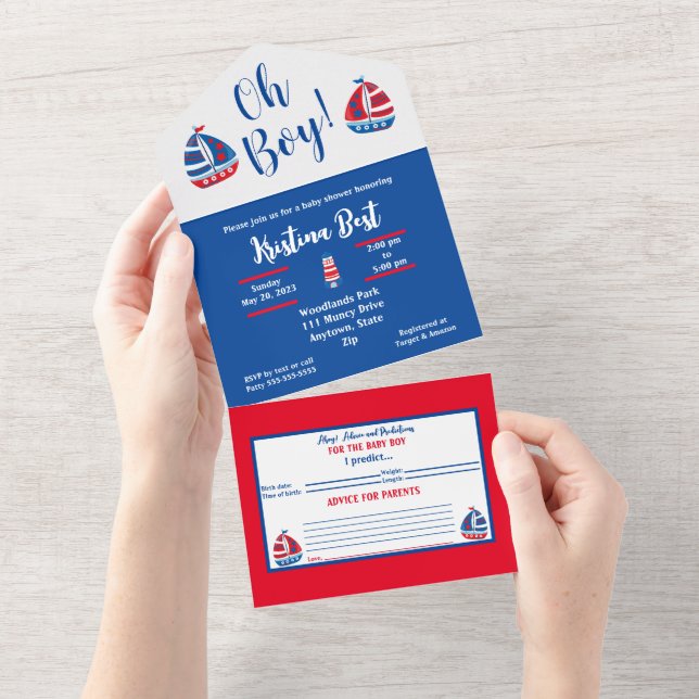 All in One Baby shower Boy Nautical Invitation (Tearaway)