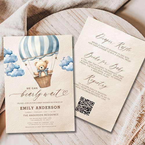 We Can Bearly Wait Blue baby shower invitation