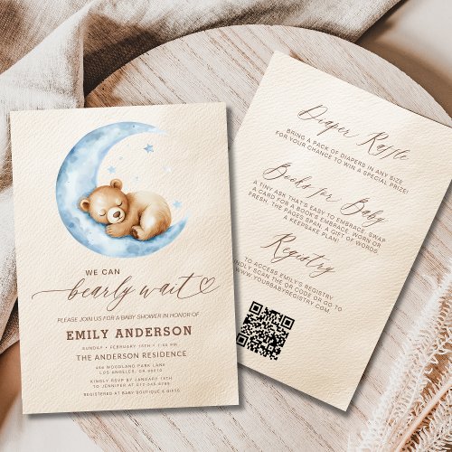 We Can Bearly Wait Blue baby shower invitation