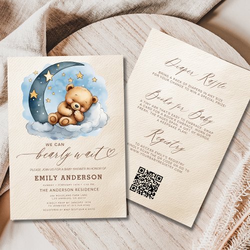 We Can Bearly Wait Blue baby shower invitation