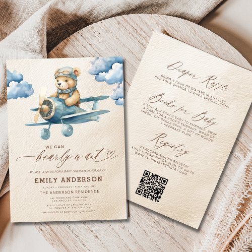 We Can Bearly Wait Blue baby shower invitation